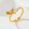 Anillo Abierto Súper Hada y Mariposa Hermosa Diseño Original Cepillado Alto Gama Ajustable Anillo de Insecto Anillo Dedo Índice Femenino