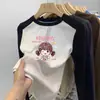 Camiseta térmica de manga larga cepillada para niñas, cuello redondo, otoño e invierno, con panel, para usar por dentro, estampado de dibujos animados, para niños de mediana y mayor edad