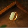 Nuevos pendientes de anillo abierto de estilo chino con diseño geométrico de jade de imitación de cobre bañado en oro y cara de huevo, sencillos y elegantes para mujer.
