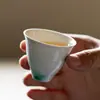 Taza de Té de Cerámica Blanca con Esmalte Verde Pintada a Mano y Estirada a Mano Inno-Guiyama, Taza de Degustación de Cerámica Creativa Hecha a Mano, Juego de Té de una Taza