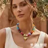 Nuevo Colgante de Corazón de Acero Inoxidable Chapado en Oro 18K Europeo y Americano, Collar con Cuentas de Resina Coloridas Dopamina