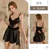 Camisón sexy Kameixue con inserciones de malla, falda corta, ropa de casa translúcida de seda helada, camisón de tirantes sin espalda puro deseo 2287
