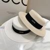 Moda Copa Plana Sombrero de Paja Transpirable Protector Solar Sombrero de Copa Tendencia para Mujer Sesión de Fotos Callejera Estilo Vacacional Sombrero de Paja Elegante Sombrero Parasol
