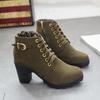 Botines individuales de otoño de tacón alto con hebilla de cinturón Zapatos de mujer Botines de tacón grueso Punta redonda Botas Martin Botas con cordones y desnudas para mujer Botas de caballero