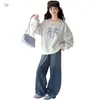 Conjunto de Ropa para Niñas 2026 Nueva Moda Infantil para Niñas Mayores, Conjunto de Dos Piezas de Sudadera con Cuello Redondo y Jeans para Primavera y Otoño