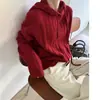 Suéter tejido de lana pura estilo retro y relajado con capucha para mujer, engrosado para otoño e invierno, con un corte holgado y extragrande