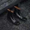 Botas de Cuero de Caballo Lavado Botines de Mujer Invierno Nuevo Estilo Piel Genuina Cremallera Lateral Punta Cuadrada Tacón Grueso Tacón Alto Botas Individuales Botines de Mujer