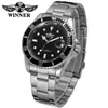 Relógio Mecânico Totalmente Automático Winner Casual de Negócios À Prova d'Água Luminoso Calendário Mostrador Aberto Pulseira de Aço Inoxidável Relógio Masculino 8066
