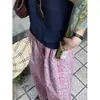 Calça de Pijama Floral Retrô Estilo Chinês Novo Cintura Alta para Mulheres, Calça Longa Casual Solta Reta Nova de Verão para Caminhada