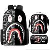 Mochila escolar transfronteriza con estampado digital de tiburón y colores de camuflaje de gran capacidad, mochila de dibujos animados
