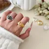 Anillo de Lujo Nuevo de Nicho Estilo Coreano, Anillo Ancho Vintage de Piedra Natural, Anillo Abierto Ajustable Versátil Personalizado para el Dedo Índice