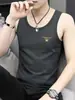 Atacado Transfronteiriço Regatas Estampadas Masculinas, Camisetas Base para Roupa Íntima, Camisetas Sem Manga de Seda Gelada de Qualidade para Fitness, Moda Masculina Tendência