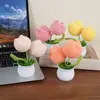Planta de tulipán mullida de hilo tejido transfronterizo en maceta flor artificial planta de escritorio de oficina regalo para el Día del Maestro