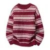 Suéter listrado color block para homens, novo estilo casual retrô japonês de outono e inverno, design solto, jaqueta de tricô de nicho
