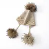 Chapéu de Tricô Outono e Inverno Caxemira Simples Moda Versátil com Pom-Pom Proteção para Orelhas para Mulheres Pura Caxemira Quente Bege