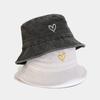 Sombrero de Pescador Vintage Lavado Estilo Nuevo Europeo y Americano para Hombre y Mujer, Moderno, con Bordado de Amor, Plegable, Tipo Cubo, para Ocio al Aire Libre, para Pareja