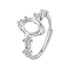 Anillo hueco floral estilo corte vintage de plata de ley maciza S925 con engaste tipo huevo de paloma de 6x8 mm para diamante DIY
