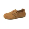 Primavera de 2026 Novo Estilo Cobertura Total Slip-on Sapatos Preguiçosos Sapatos Birkenstock Moda Feminina Versátil Escondido Aumentador de Altura Retro Sapatos de Dirigir