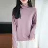Suéter de punto de manga larga con cuello alto 100% algodón para el trabajo, elegante, verde, casual, versátil, prenda básica