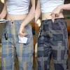 Calça Xadrez Casual Masculina com Seis Bolsos, Calça Reta Elástica, Tamanho Grande, Estilo Primavera e Outono
