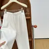 Pantalones cropped rectos de algodón y lino para mujer, versátiles, adelgazantes, cordón elástico, corte holgado, estilo 'old money', blancos, pantalones casuales elegantes para verano