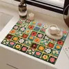 Tapete drenante de terra de diatomáceas estilo pintura a óleo, tapete absorvente para bancada de cozinha, tapete para mesa de jantar, tapete antiderrapante com isolamento térmico para balcão de café