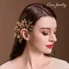 Diadema vintage con hojas doradas para colgar en la oreja, hecha a mano, estilo Super Fairy Mori, con borlas de cristal para novia