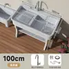 Fregadero de lavandería de piedra de cuarzo para balcón exterior con tabla de lavar integrada, diseño todo en uno para lavado de manos y lavado en el patio