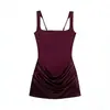 Nova Roupa Feminina de Verão, Estilo Sexy Gola Quadrada Sem Mangas Plissada Decorativa com Laço na Cintura Peixe Vestido Curto Midi
