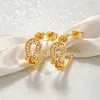 Brincos de Tarraxa Banhados a Ouro Vietnamitas com Fecho de Ferradura Cravejado com Diamantes, Brincos de Ouro Imitação High-End de Luxo Leve, Joias Duradouras que Não Desbotam para Comércio Transfronteiriço