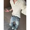 Camiseta de Manga Larga con Cuello en V y Textura Perezosa para Hombre Primavera/Otoño 2026 Nueva Holgada Casual Capa Base Top de Moda