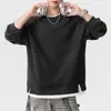 Moletom pesado com gola careca, estilo duas peças falsas, para homens, novo estilo de outono com design canelado texturizado, blusa de manga longa para base, masculina