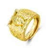 Nuevo anillo bañado en oro para hombre estatua de Buda anillo bañado en oro 999 cabeza de Buda abierta carácter fu de dinero anillo de oro de simulación