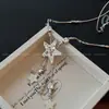 Colar Longo com Franja de Estrela Prateada Doce e Cool Design de Nicho Feminino Corrente de Suéter Personalizada Acessórios Retro Antigos Gola Alta