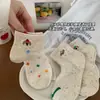 Meias Fofas de Bolinhas para Mulheres, Estilo Primavera e Verão, Meias de Algodão Puro até a Panturrilha, Estampa de Desenho Animado, Meias Curtas de Malha Finas para Verão