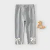 Pantalones para Niña Primavera y Otoño Estilo Nuevo Leggings para Bebé Niña Pantalones Largos para Niños Lazo Dulce Pantalones de Canalé Versátiles