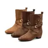 Nuevas botas retro de media pantorrilla 2026 con cinturón interior para aumentar la altura, botas apiladas de estilo western de punta redonda, modernas y versátiles, botas de jinete plisadas