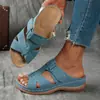 Sandalias de Mujer de Verano Casual Retro con Cuña de Tacón Grueso y Suela Gruesa, Cuero Cosido de Una Correa, Talla Grande, Comercio Exterior de Amazon