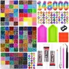 Caja de 24 compartimentos moderna y popular de diamantes de resina jelly de color AB con base plana, empaquetada para arte de uñas DIY, accesorios pequeños, venta al por mayor