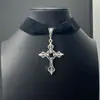 Colar Choker Veludo Preto Cruz com Pedra Gema Vermelha Escura Gótico Mais Vendido Transfronteiriço Acessórios de Estilo Escuro