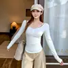 Nova Camiseta Casual Sexy de Manga Longa para Outono/Inverno 2026, Celebridade da Internet, Alta Elasticidade, Slim-Fit Top para Mulheres