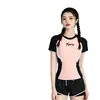 Traje de baño deportivo de dos piezas para mujer, protector solar, secado rápido, ajustado, traje de buceo conservador, traje de baño de manga corta para vacaciones en aguas termales, traje de baño para mujer adulta
