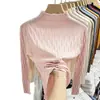 Camiseta Base de Punto de Cuello Medio para Mujer, Nuevo Top Rayado Otoño e Invierno 2026, Atuendo de Otoño, Capa Interior Ajustada
