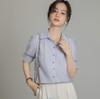Camisa Morada de Manga Abullonada para Mujer de Manga Corta Verano 2025 Nuevo Diseño Francés Nicho Elegante Top de Gasa