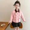 Jaqueta feminina estilo coreano com babados e blocos de cor, nova moda primavera e outono 2026 para meninas