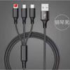 Power Bank de Carga Rápida Tres en Uno Cable de Carga con Logo Mini Uno a Uno Cable de Datos de Nylon Cable de Datos de Carga Rápida Tres en Uno