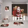 Serie de Decoración Navideña Cortina de Ducha Baño de Hotel Pintura de Decoración Navideña Cortina de Ducha Impermeable sin Perforaciones Juego de Alfombrilla de Baño