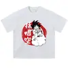 Camiseta vintage con estampado de círculo rojo estilo japonés desgastado, algodón de peso pesado, hombros caídos, corte holgado, manga corta, camiseta casual de alta costura, para exportación