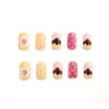 Unhas Postiças Quadradas Curtas Macaron Dopamine com Estrelas, Bolinhas, Bolo e Desenhos de Flores, Unhas Postiças Fofas Estilo Coreano