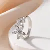 Anel de Flor de Diamante Europeu e Americano de Alto Padrão Transfronteiriço Feminino Leve Luxo Cobre Zircônio Aberto Ajustável